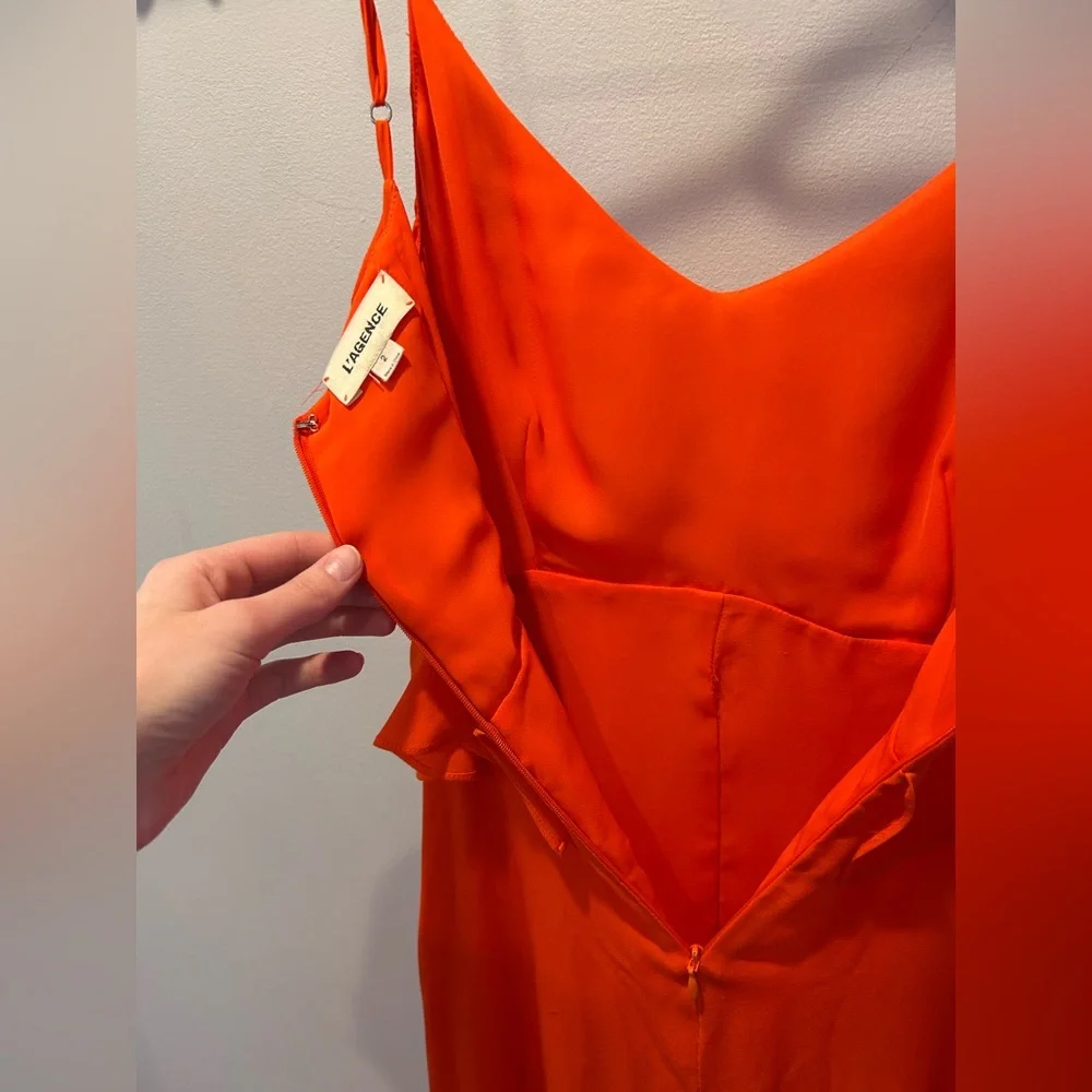 L'agence Silk Orange Ruffle Maxi Dress Size 2 - Picture 9 of 14